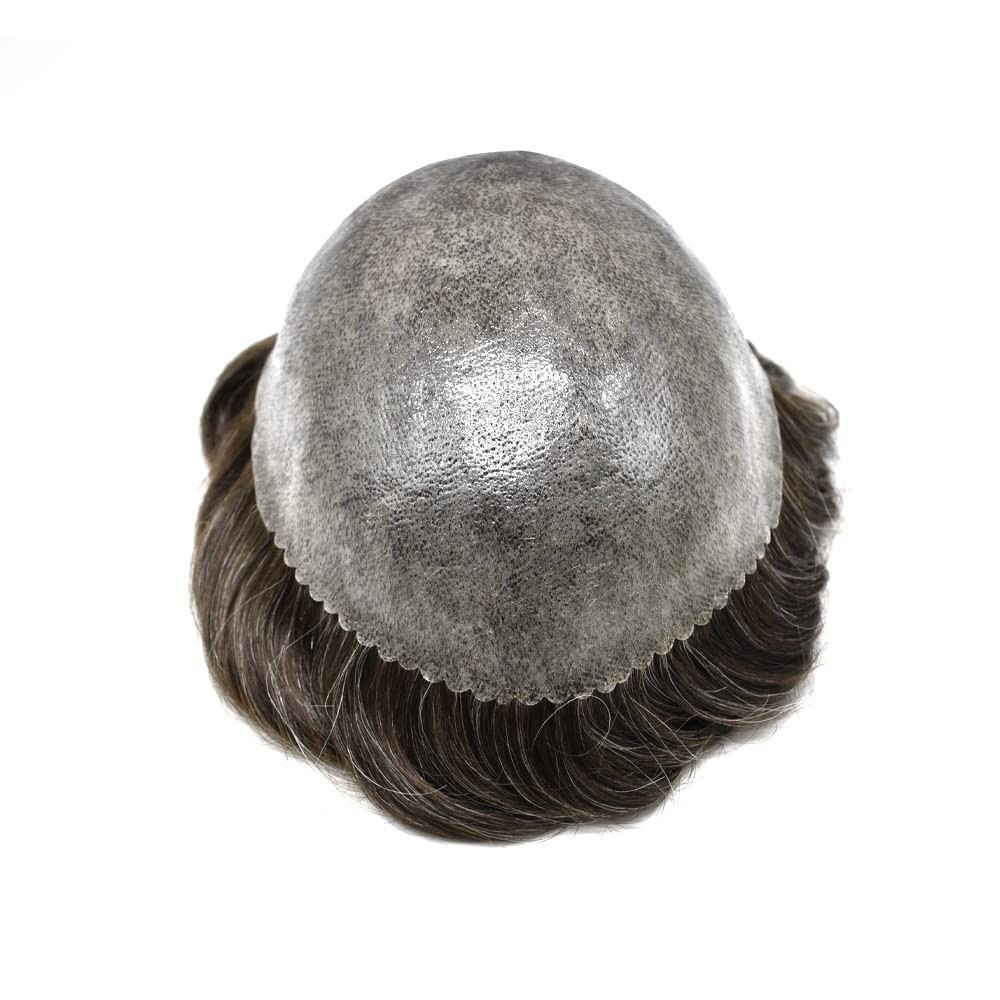 Full Poly Thin Skin Mens Toupee Hairpiece Human Hair System Replacement Wigs