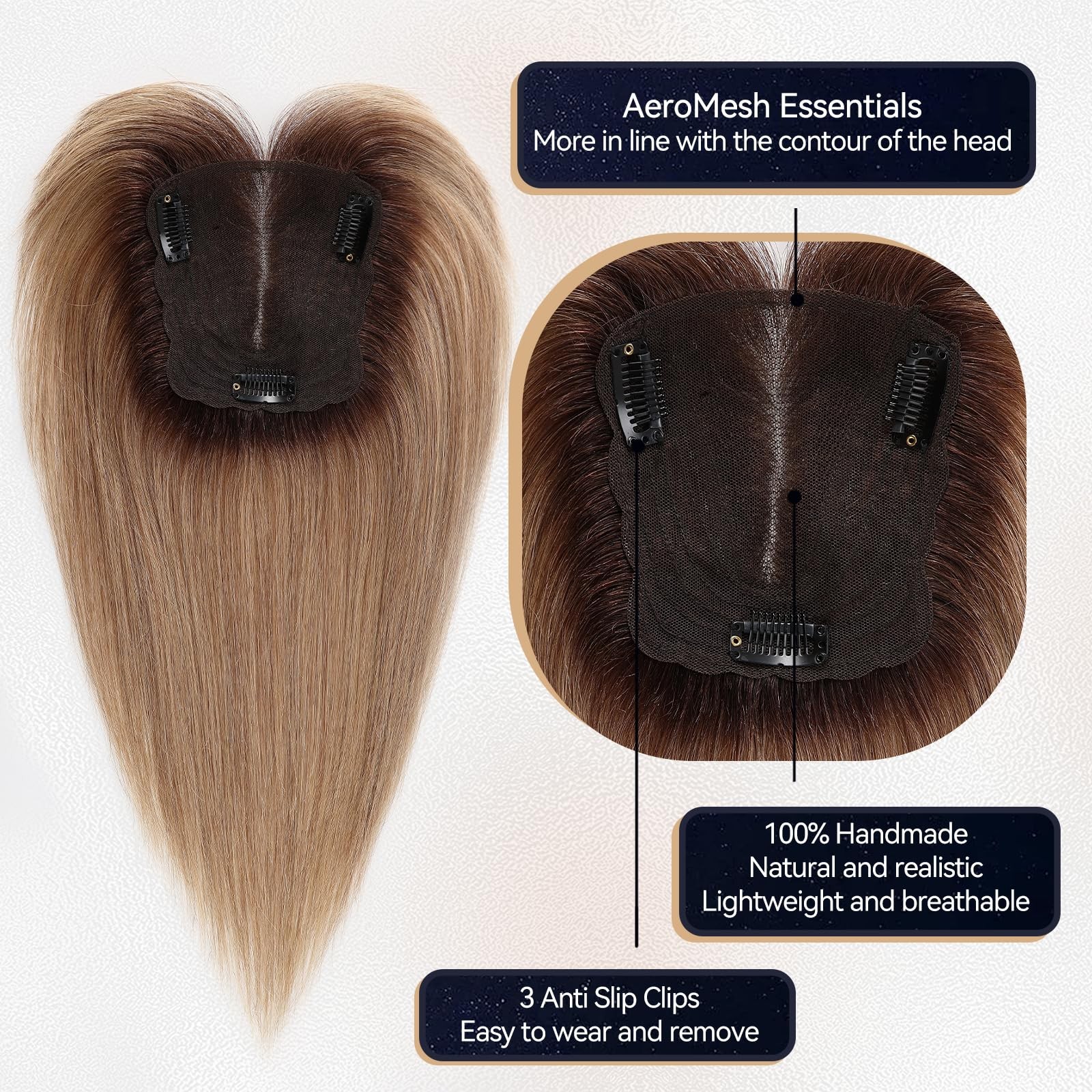 Starluck Hair Toppers For Women Real Human Hair 4.55 Swiss Lace Base Hand-Tied
