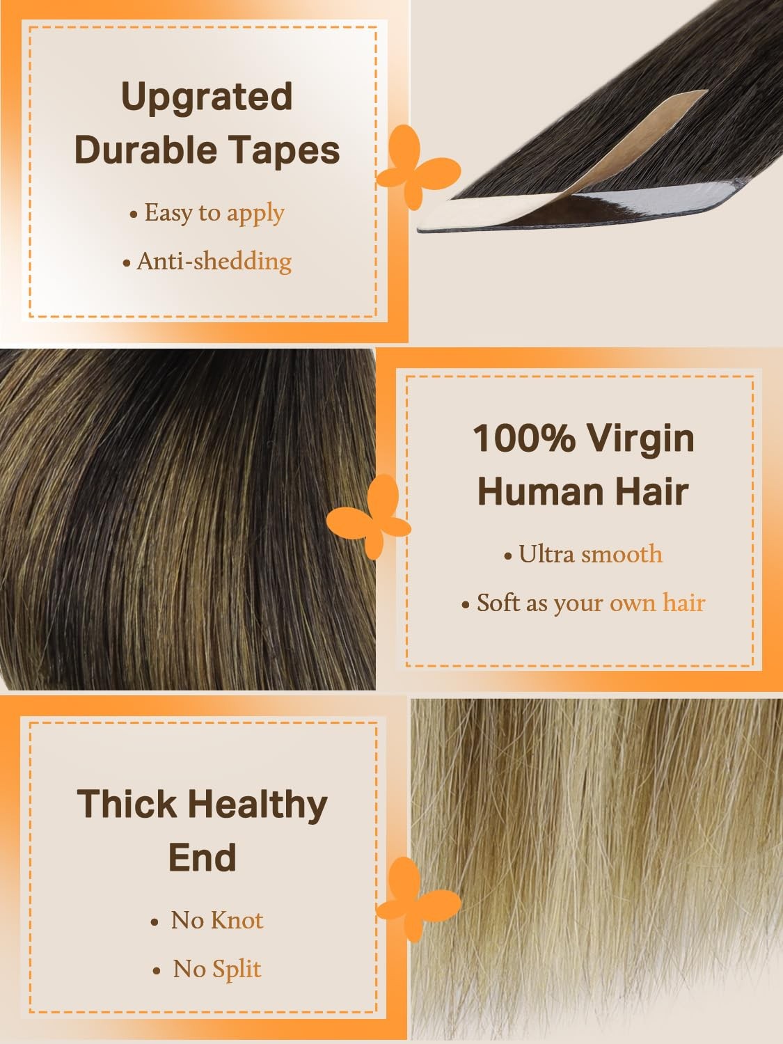 DOORES 10″ Dark Brown to Dirty Blonde Remy Tape-in Human Hair Extensions 20g