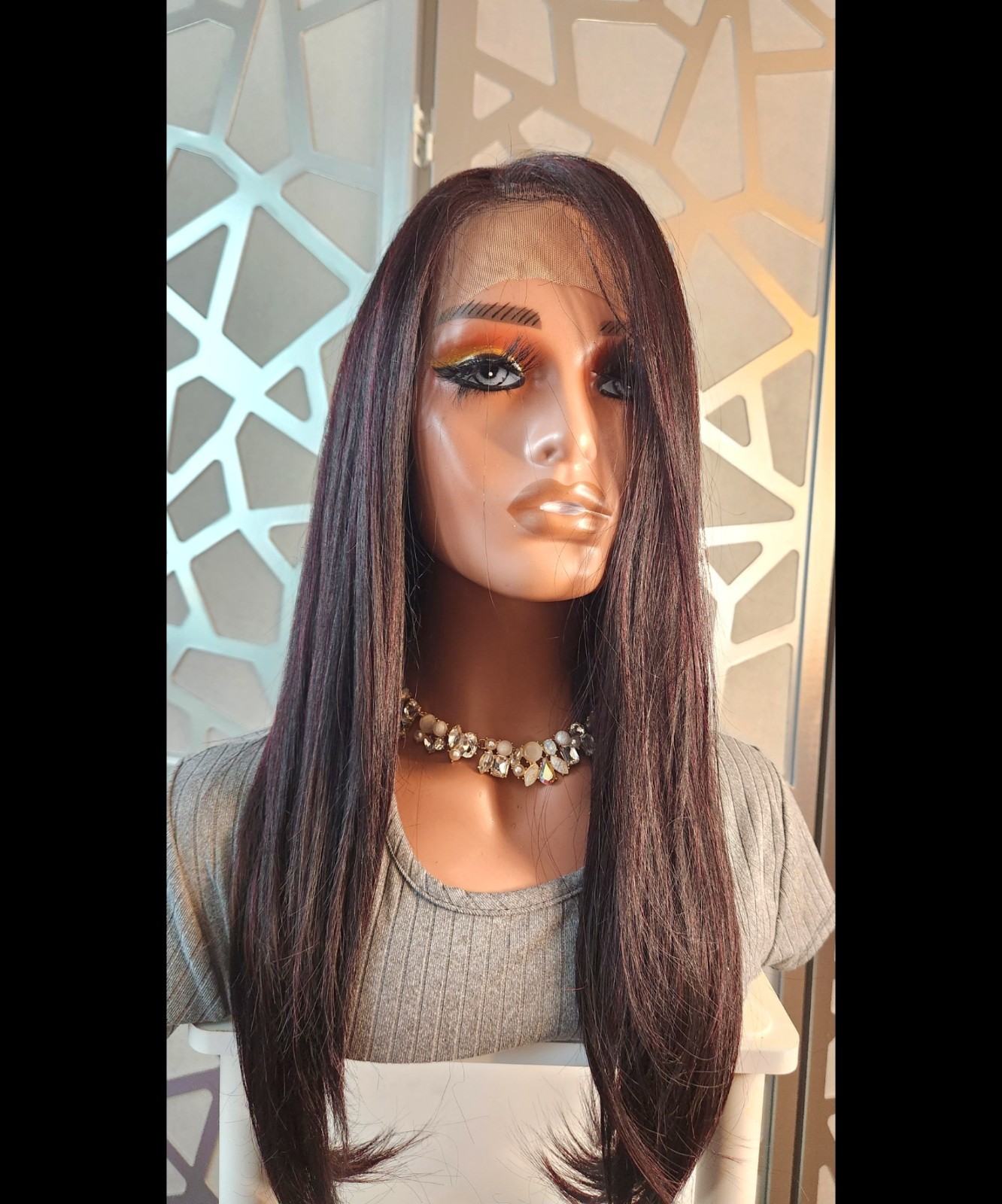 BurgundyvStraight Wig Black Highlights Human Hair Blend 13×4 Lace Front Wig Glue