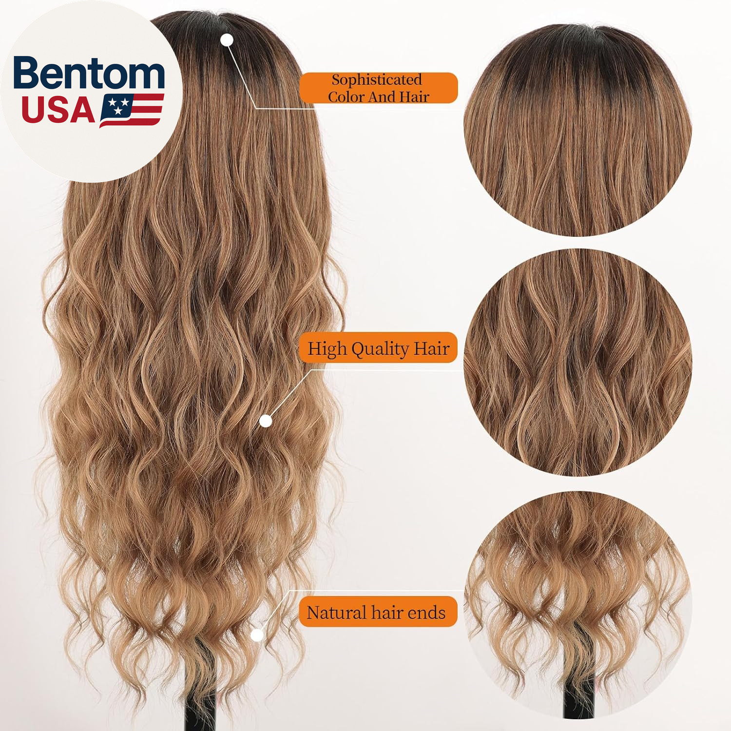 Long Brown Mixed Blonde Wavy Wig 4X1 Lace Natural Hairline Middle Part Curly Hea