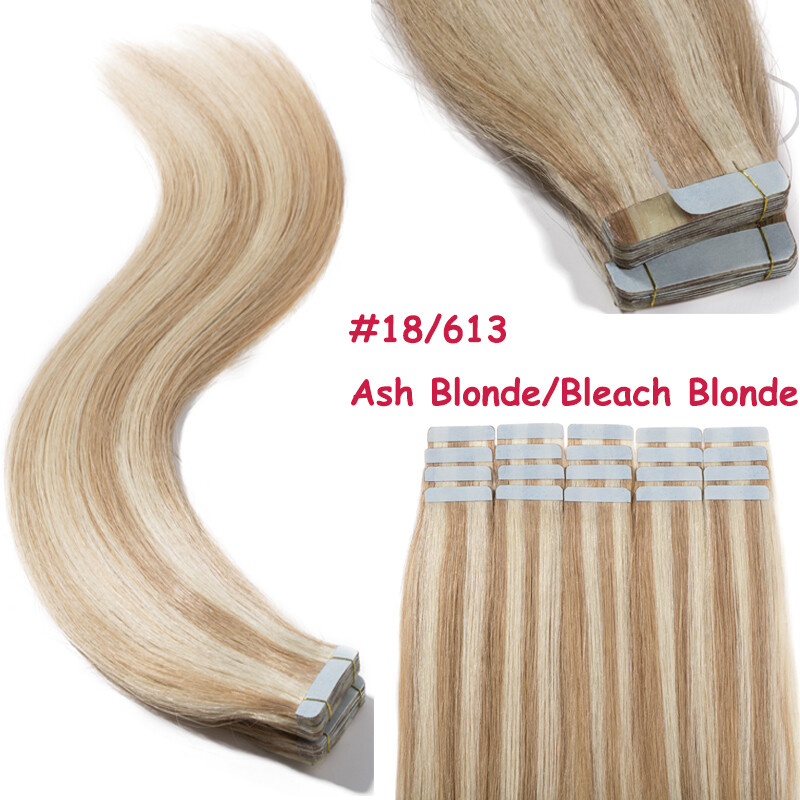 12-24inch Tape In Real Remy Human Hair Extensions Black Brown Blonde Ombre 20pcs