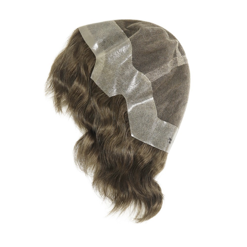 Full Head Wig French Lace Poly Skin Human Hair Wig Medium Size Brown Hair 6” #5