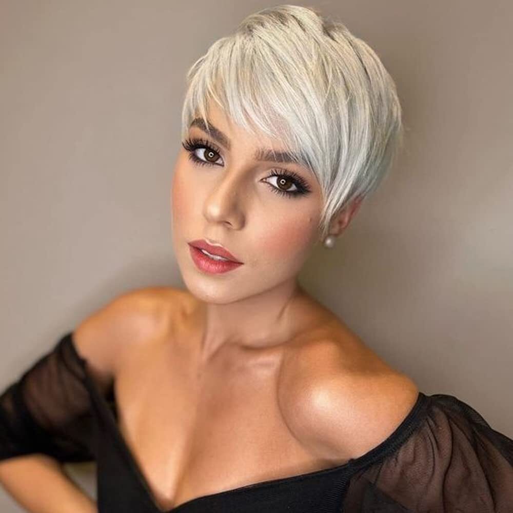 Short Pixie Cut Light White Gray Synthetic High-quality Wigs Cosplay Party New