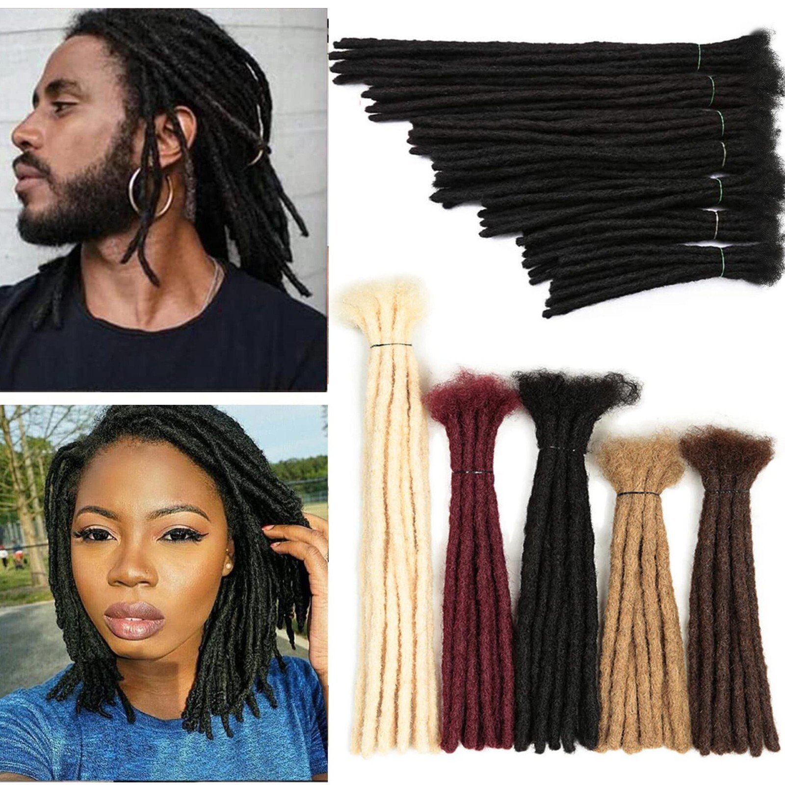 100% Human Hair Dreadlocks Extension Permanent Locs Real Afro Dreads 0.6cm Thick
