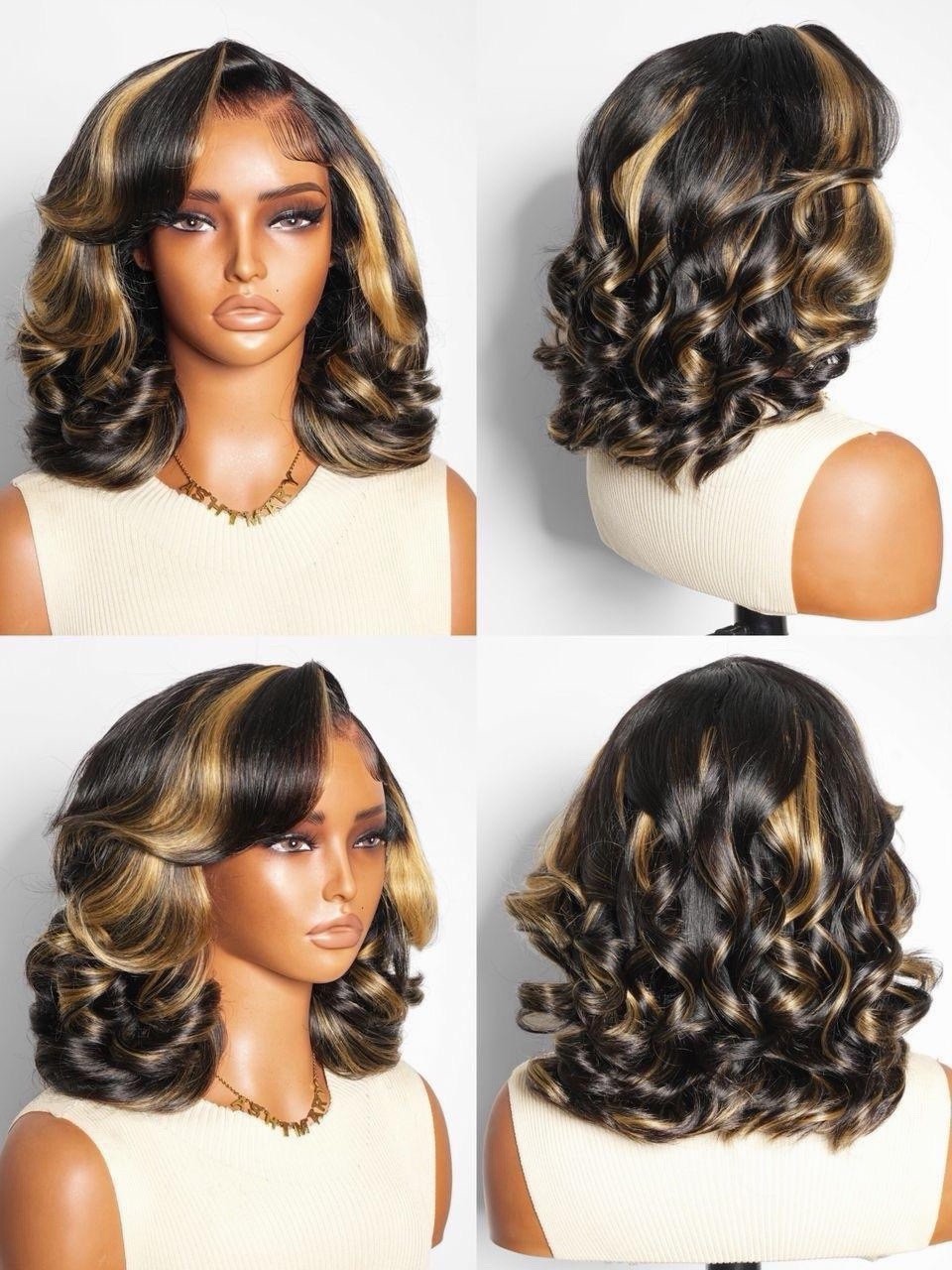 14″ Highlight Body Wave Bob Wig – 100% Human Hair
