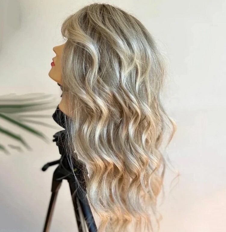 Ash Blonde Shade Root Slight Wavy Wig Brazillian Human Hair Lace Front Wig