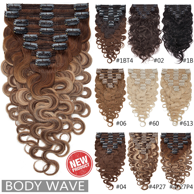 Thick Remy Clip In Human Hair Extensions Full Head Double Weft Balayage 180g 22″