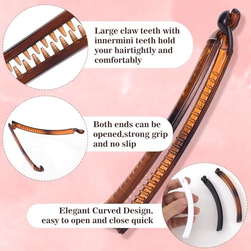 Vintage 90s Banana Hair Clips for Women – 3pcs – White & Black & Brown