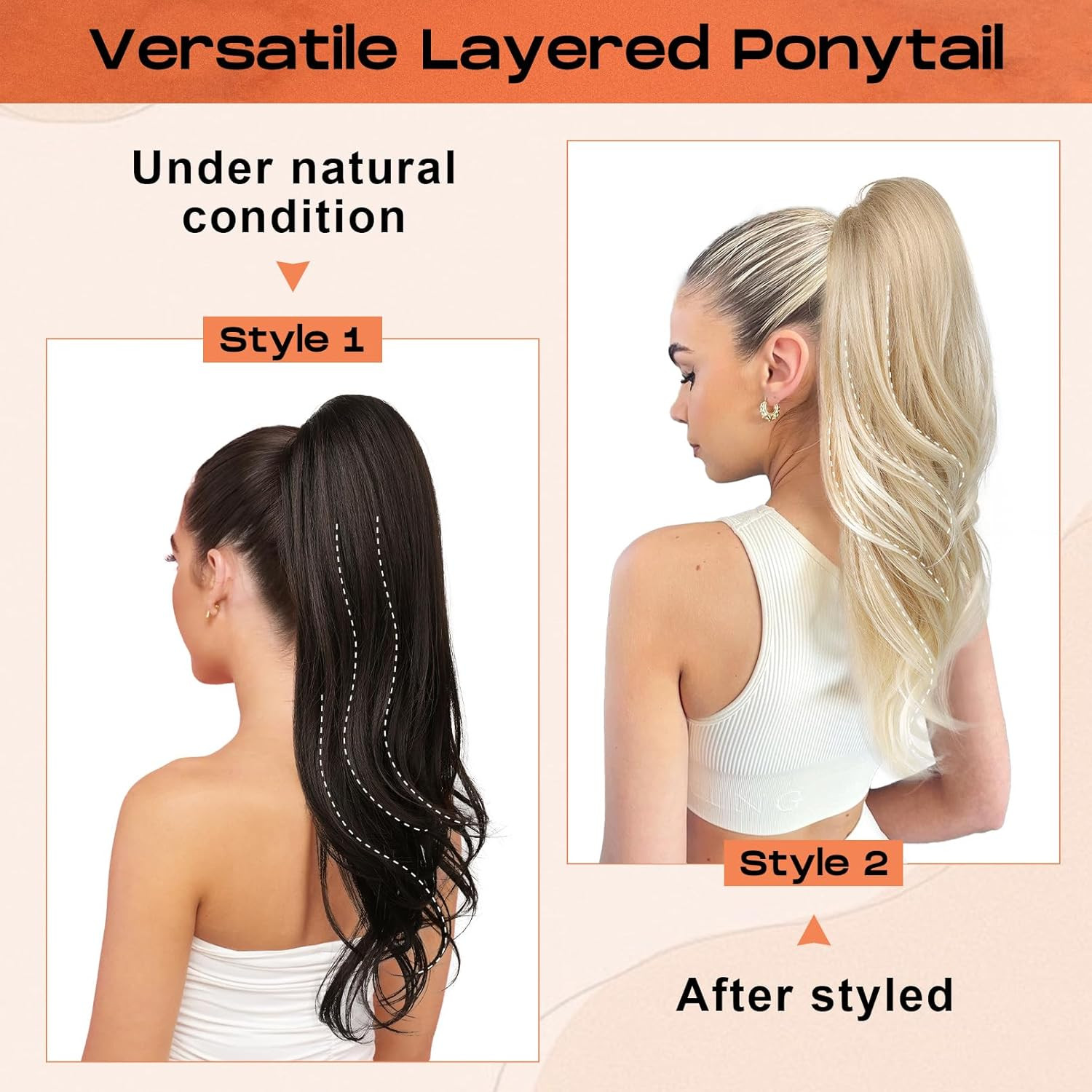 Versatile Drawstring Ponytail Extension, 26″ Long Wavy Multi Layered Clip in Pon