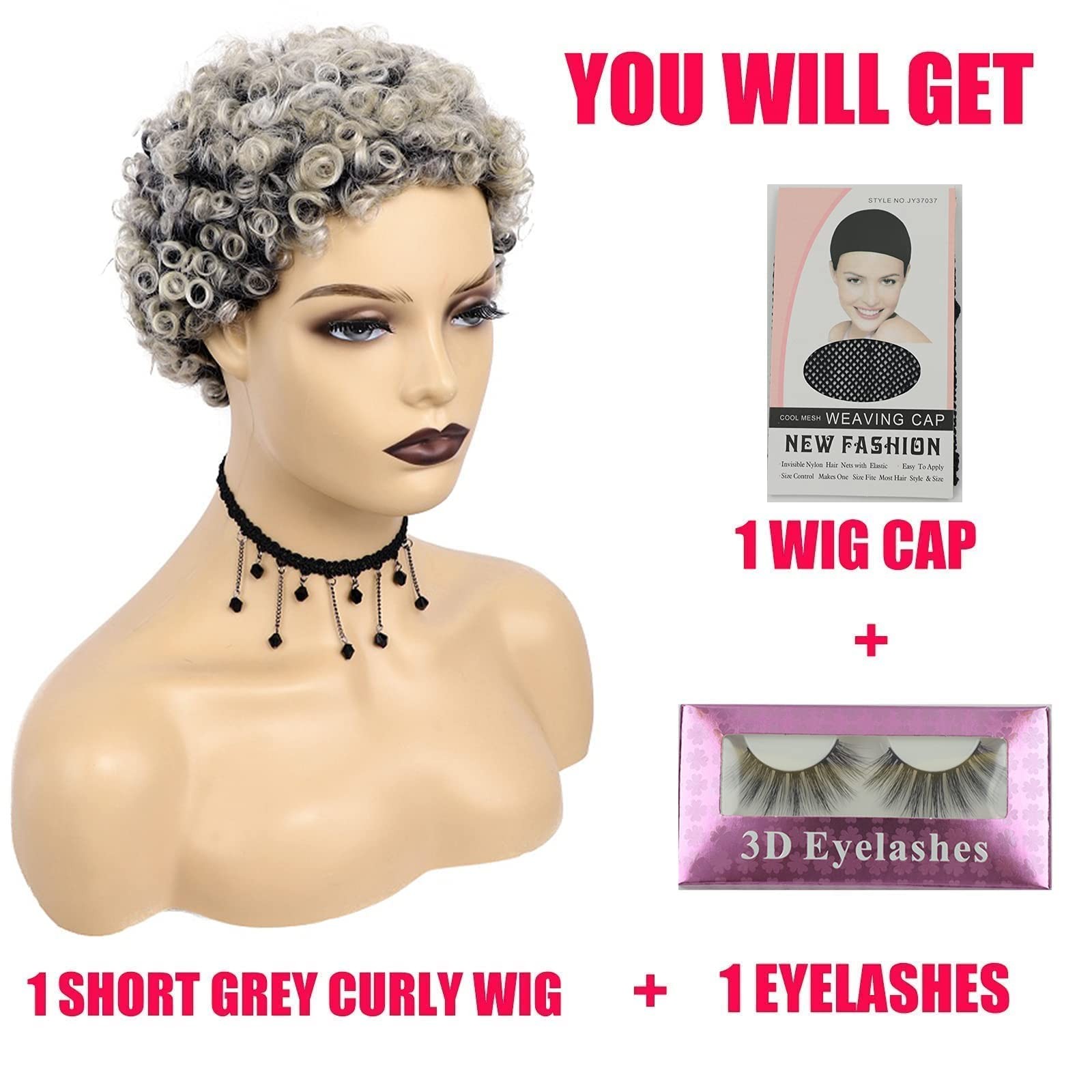 Short Ombre Grey Afro Curly Wigs for Black Women Mixed Blonde Kinky Curly Wig…