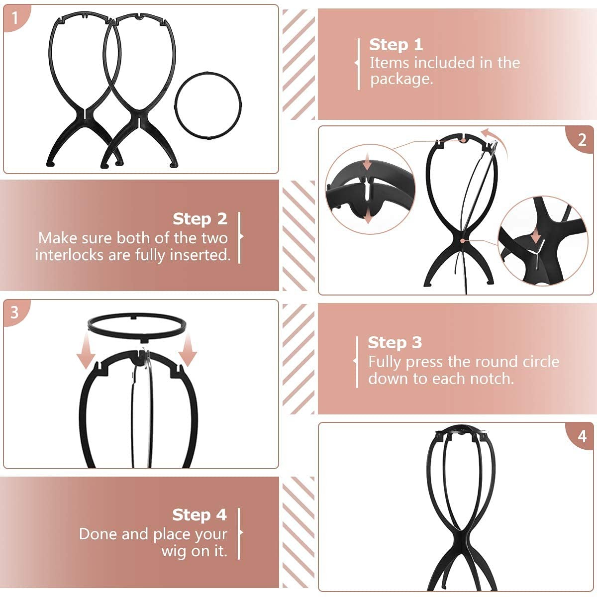 Dreamlover Wig Stand, Head 14.2 Inches (Pack of 3), Black