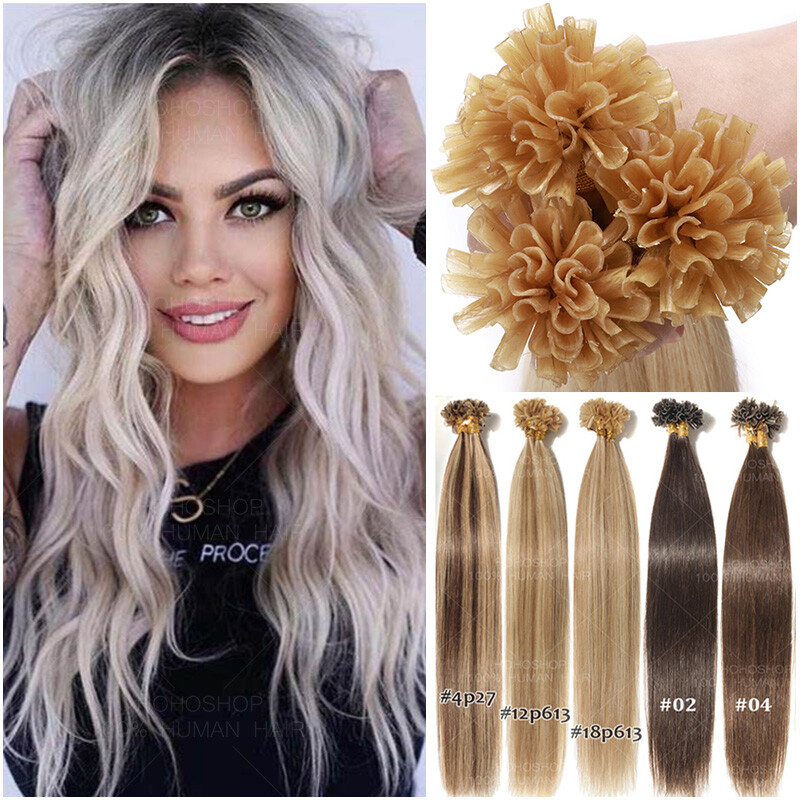 300PCS Russian Nail U Tip 100% Remy Human Hair Extensions Pre Bonded Keratin 1G