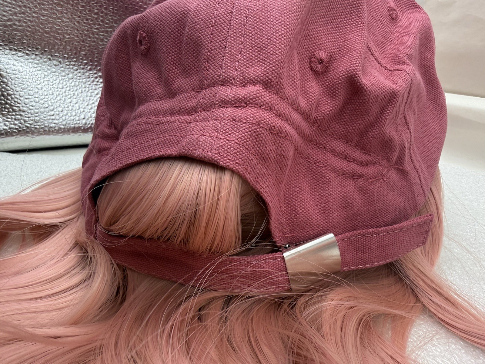Baseball Cap Wig Pink Hat with Hair for Women Adjustable w/Heat Resistant *READ