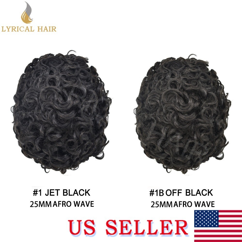 US 20mm Curly Toupee For Men Human Hair System Skin PU Deep Wavy Mens Hair Piece