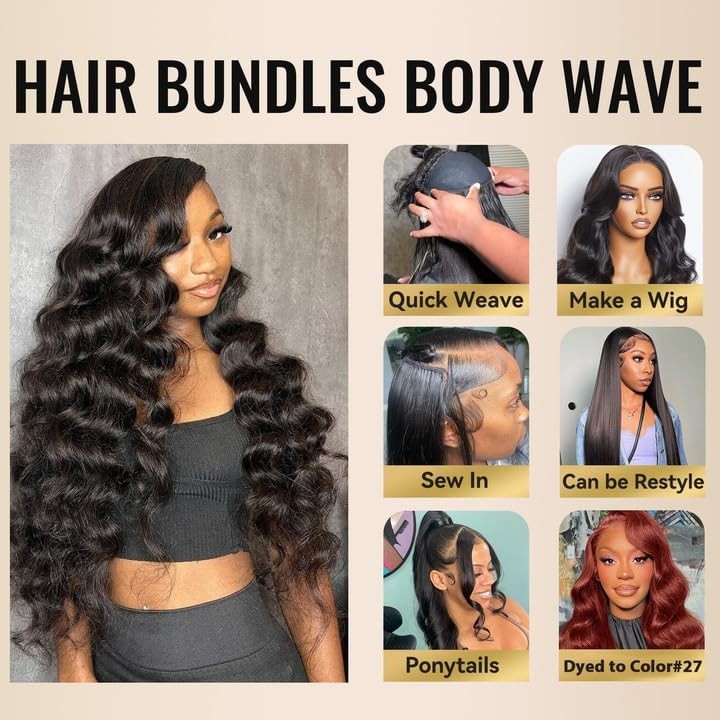 Body Wave Human Hair Bundles – 16A Brazilian Virgin, Silky Soft, 18-22 Inch Thic