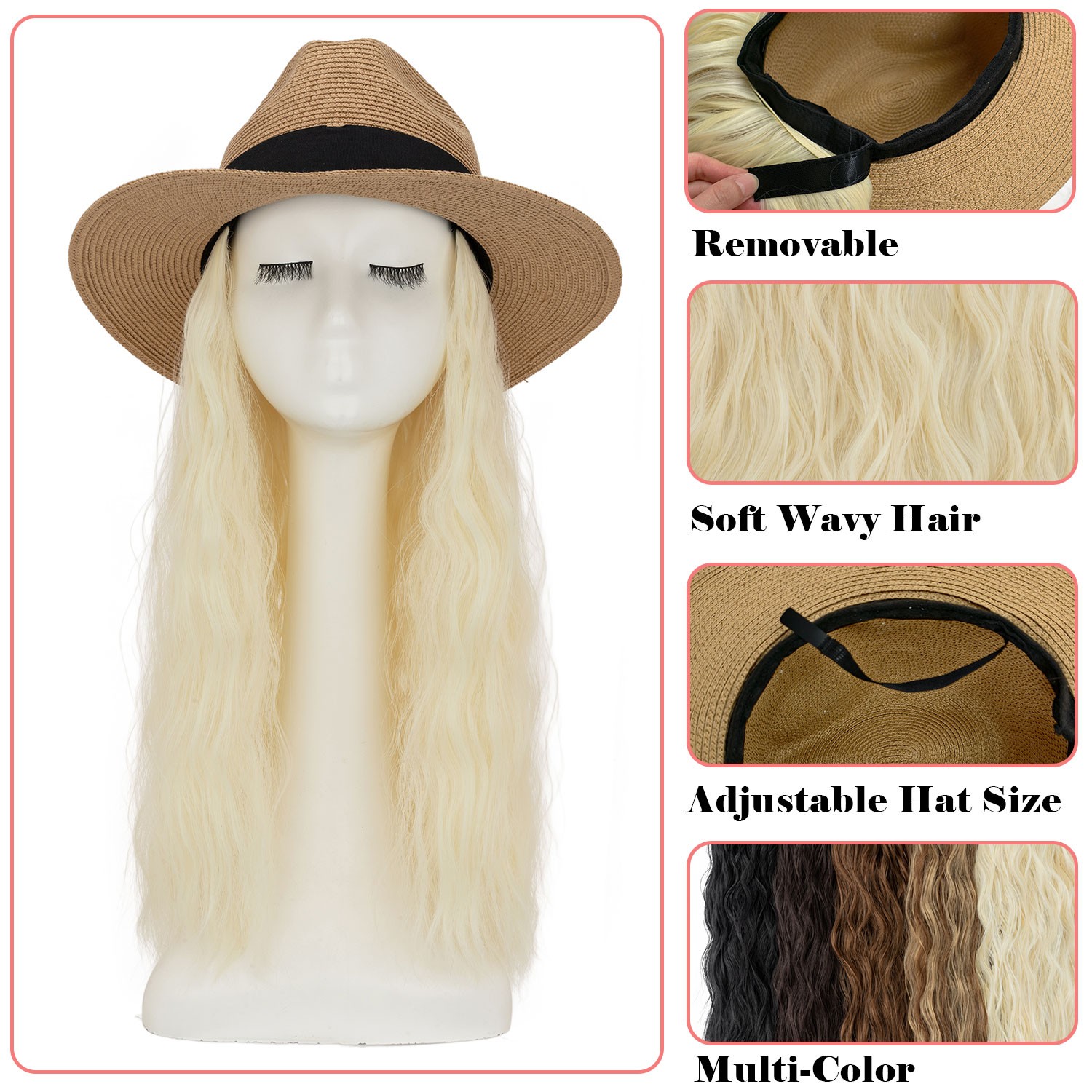Cap with Hair Attached For Women Wigs Sun Hat with Hair Long Wavy Hair Synthetic
