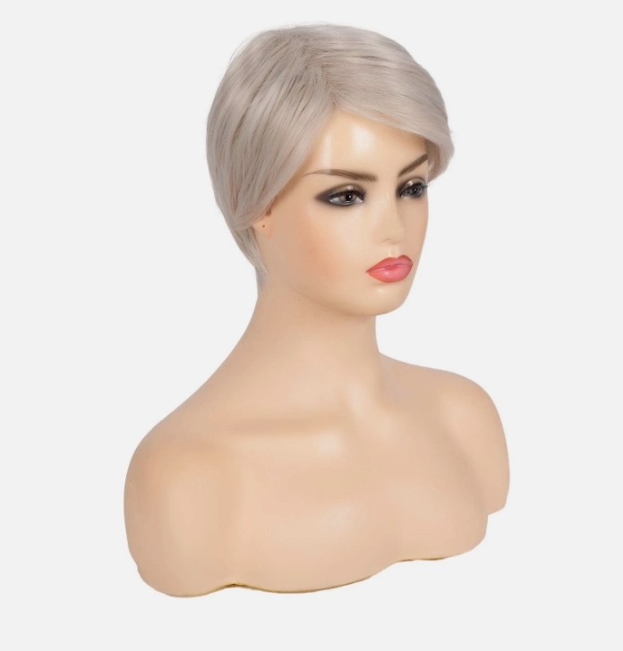 Short Pixie Cut Blonde Mix Grey Wigs for White Women Fluffy Synthetic Hair Wo…