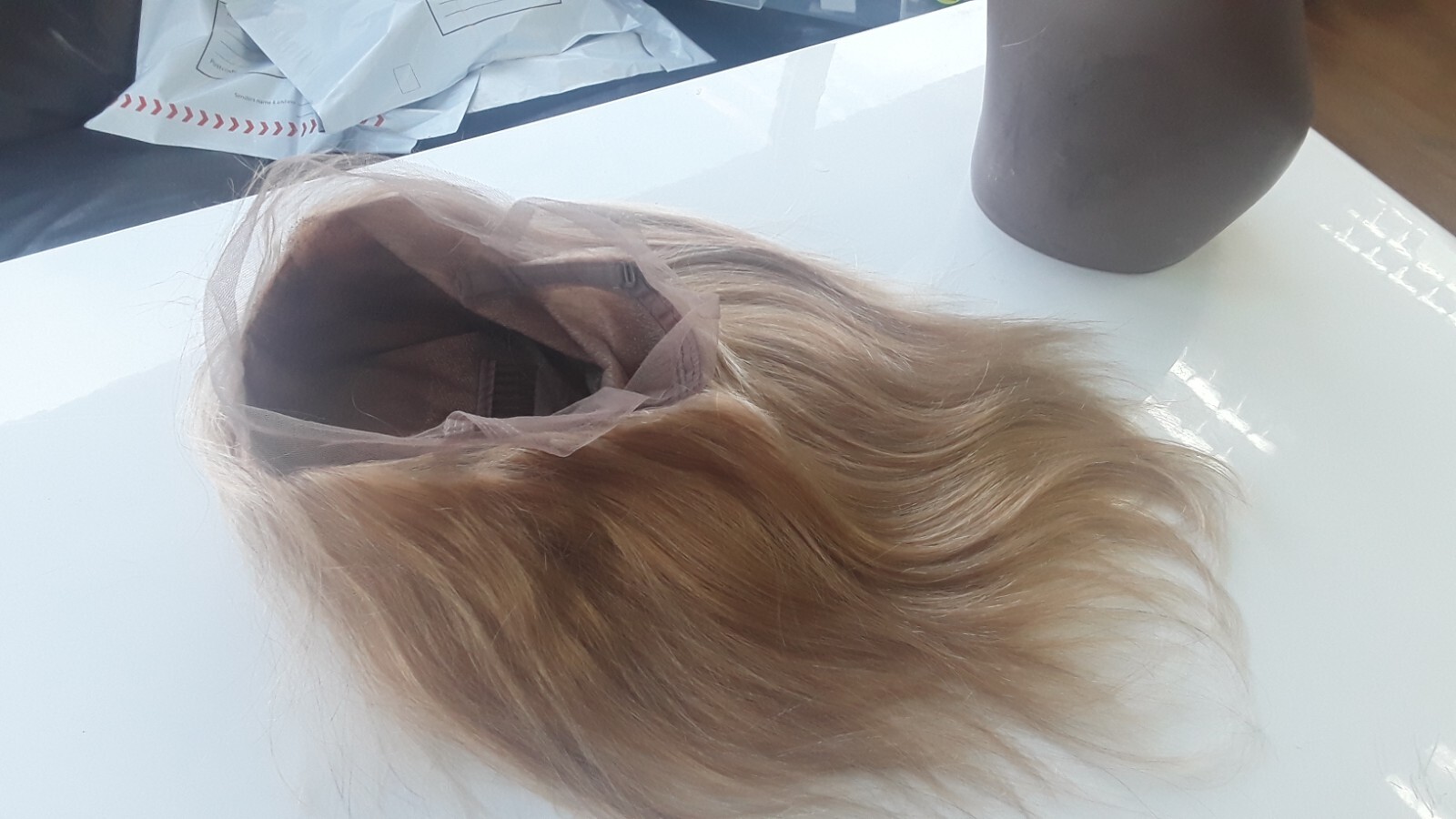16″SILK BASE TOP BRAZILIAN GLUELESS FULL LACE WIG HONEY BLONDE 27# 150% DENSITY
