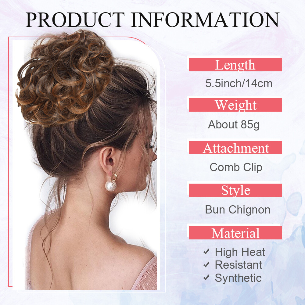 US Curly Chignon Messy Bun Updo Clip in on Hair Piece Bridal Extensions As Human