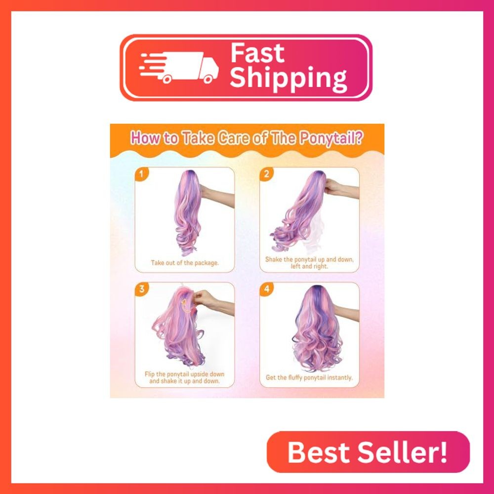 SEIKEA Ponytail Extension, 18″ Lightweight Wavy Curly Clip in Pony Tails, Colore
