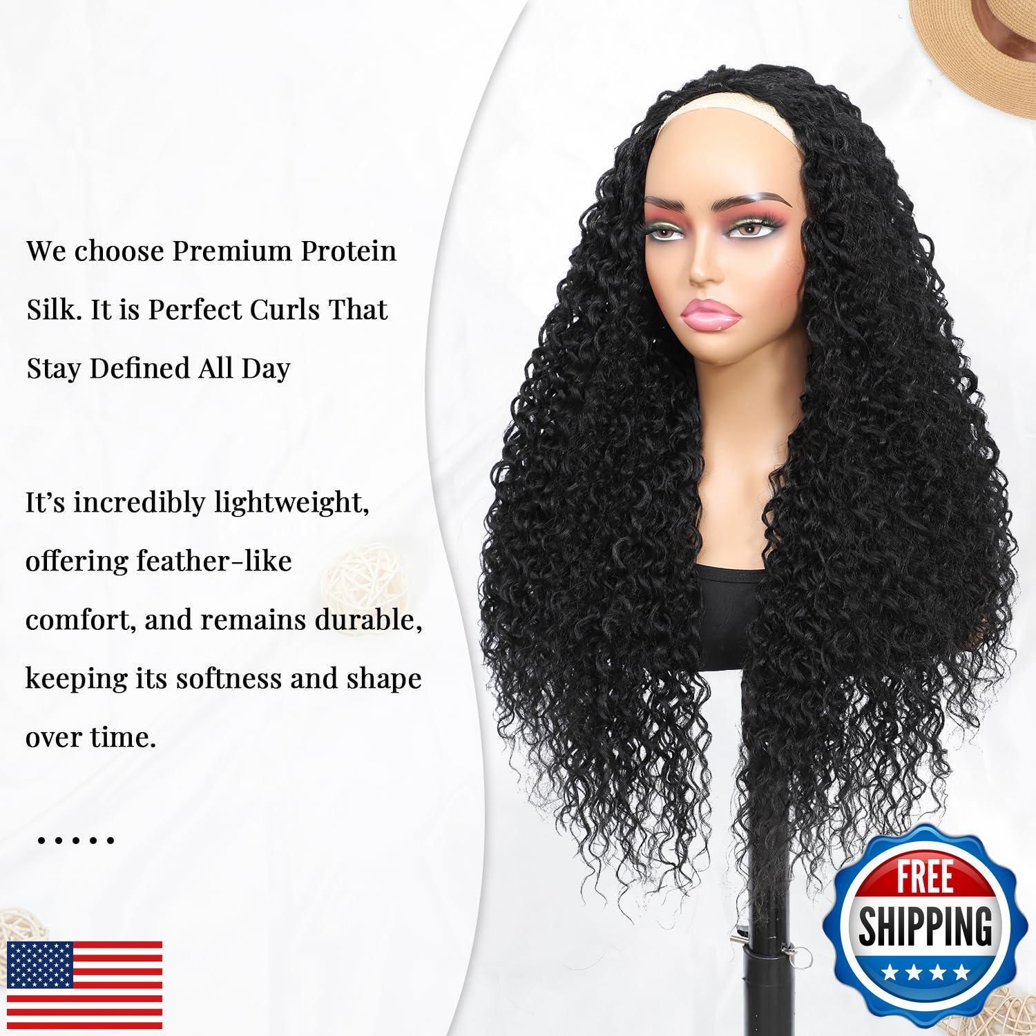 Long Burmese Curly Half Wigs for Black Women, 3 in 1 Glueless Wear and Go Pro