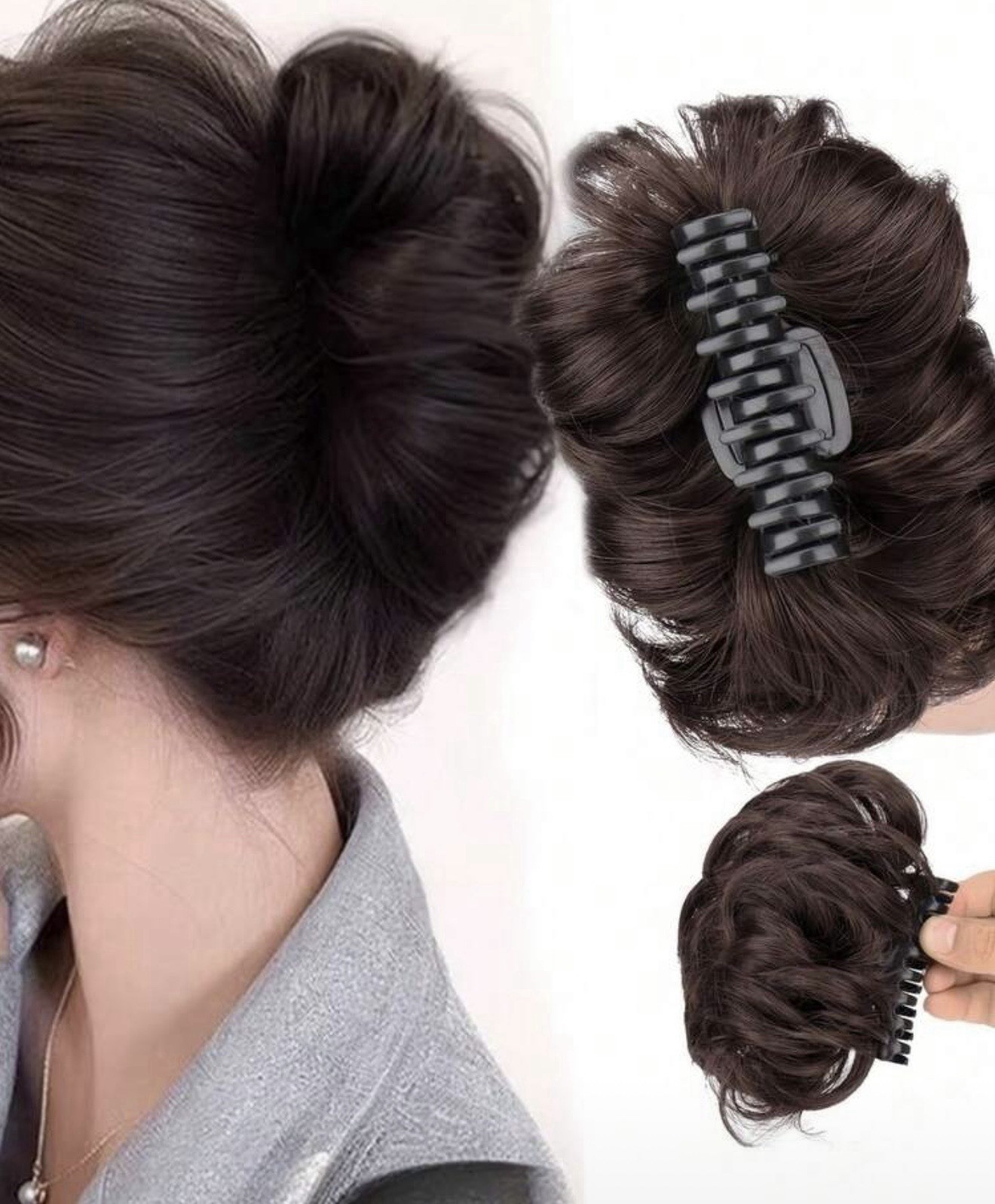 Black Curly Synthetic Claw Clip Hair Extension Bun for Women