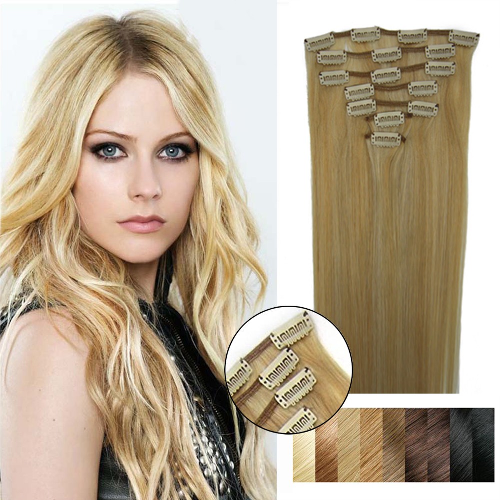 Double Weft Clip In Real Remy Human Hair Extensions Full Head Thick for Women