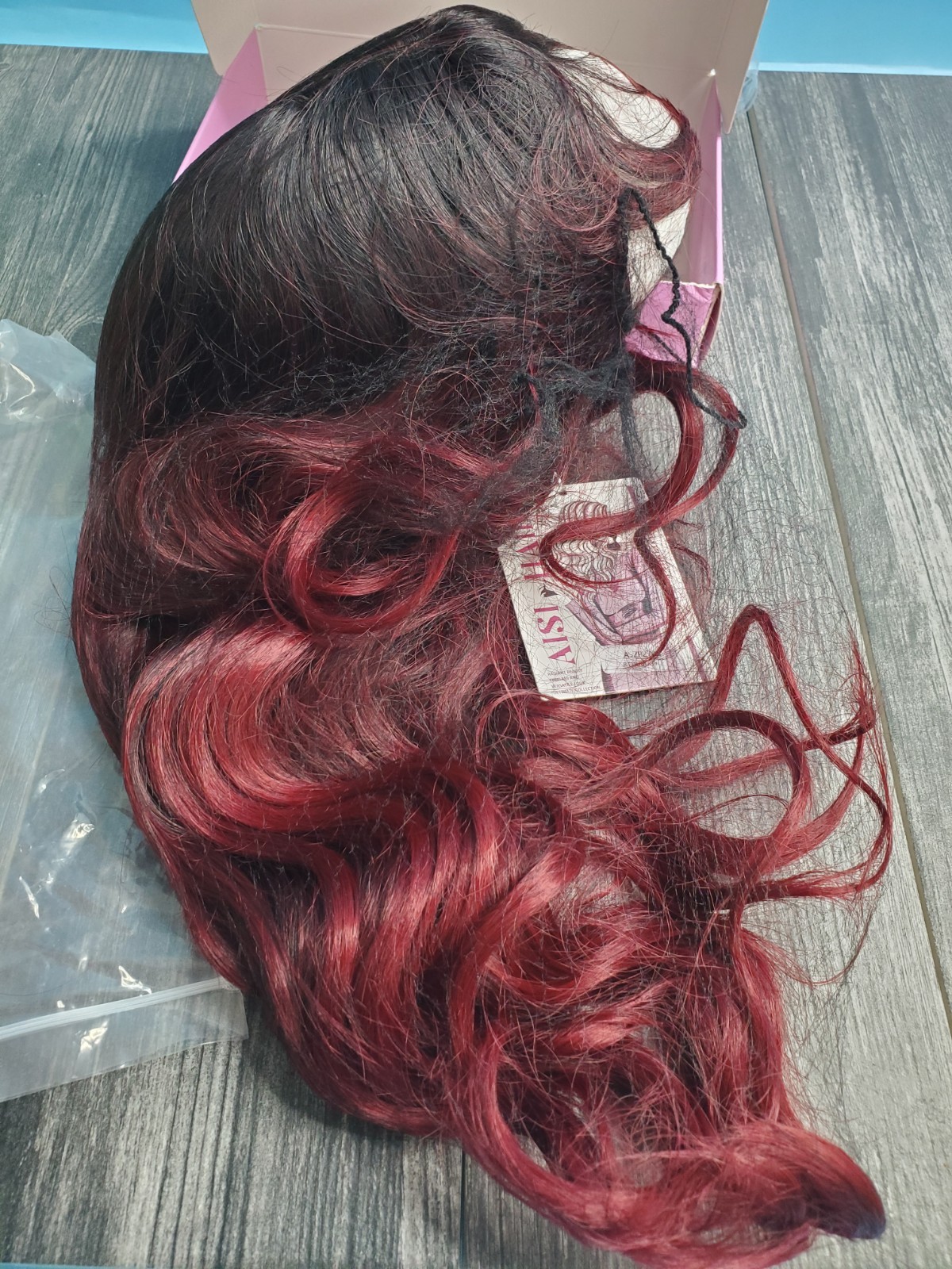 AISI HAIR Highlights Omber Burgandy Wig for Women Synthetic Long Curly