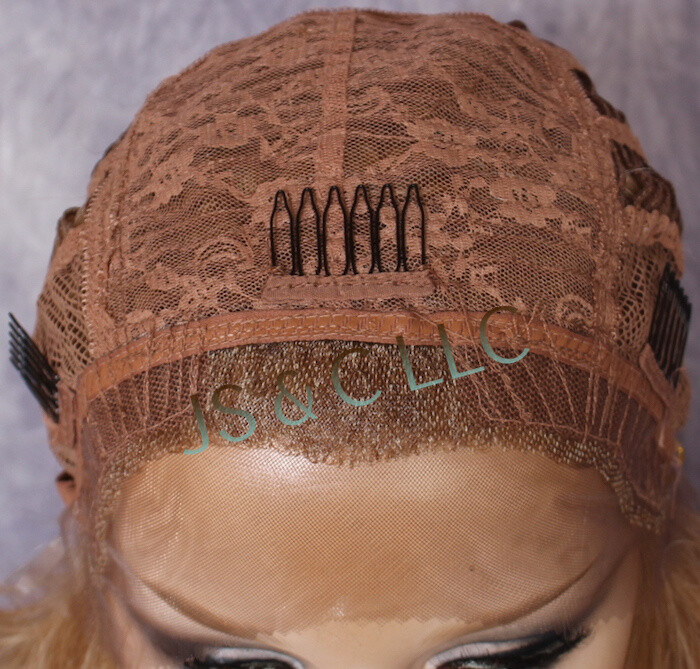 Human Hair Blend HEAT OK Blonde mix Lace Front Wig Wavy long 37″ JSTA T27/613