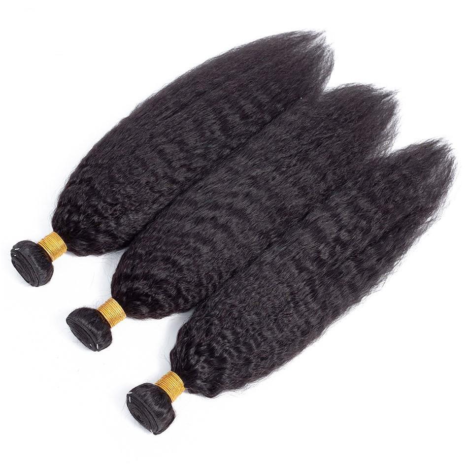 10A Grade 3/4 Kinky Straight Natural Hair Bundles With 13×4 Frontal