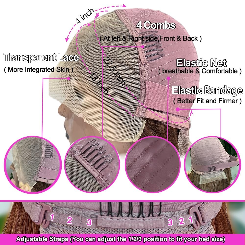 Guebb Highlight Lace Front Wigs Human Hair 4/27 Body Wave 13X4 Hd Transparent