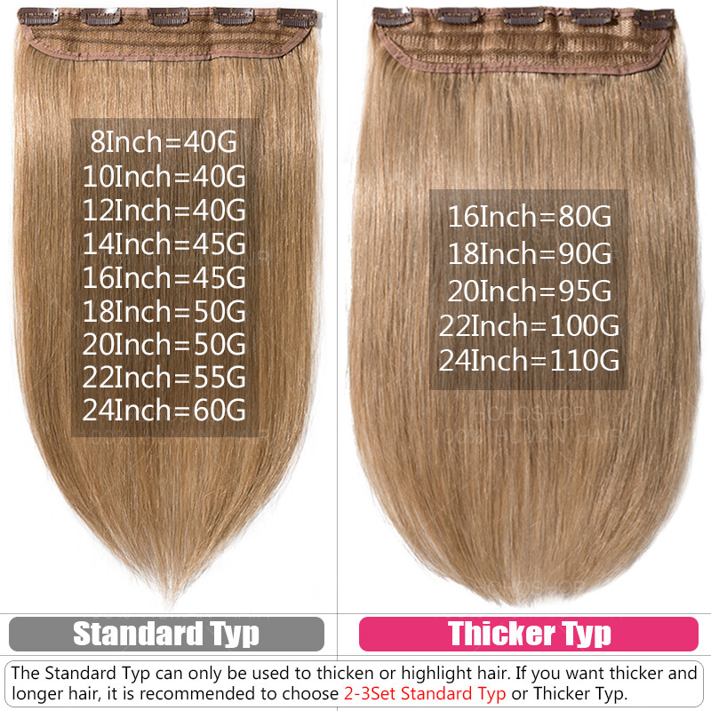 One Piece Softs Thick Real Hair Extensions Clip In Human Hair Weft 3/4 Full Head