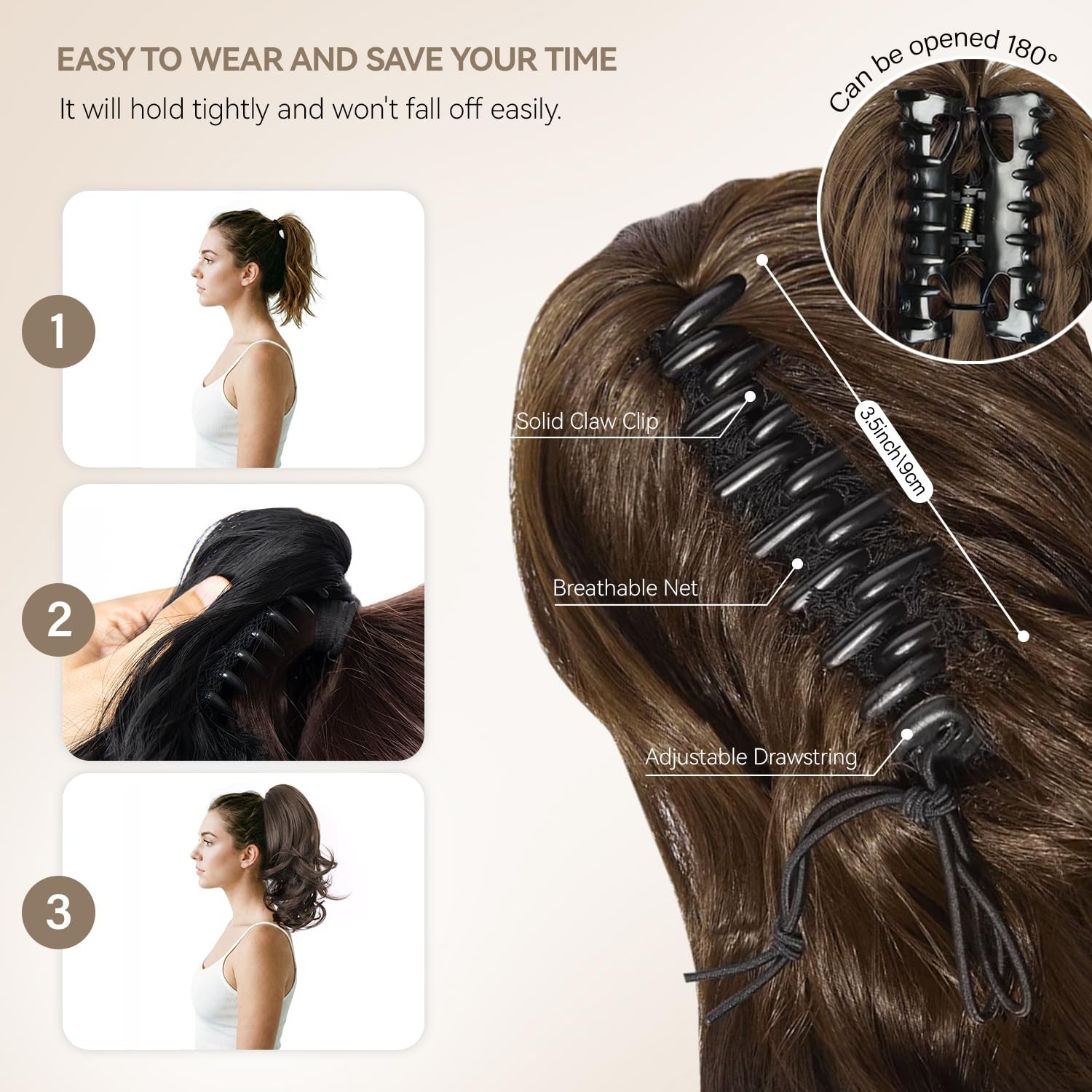 ZQIAN BEAUTY 14 Inch Ponytail Extension – Clip in 14 Inch, Chocolate Brown