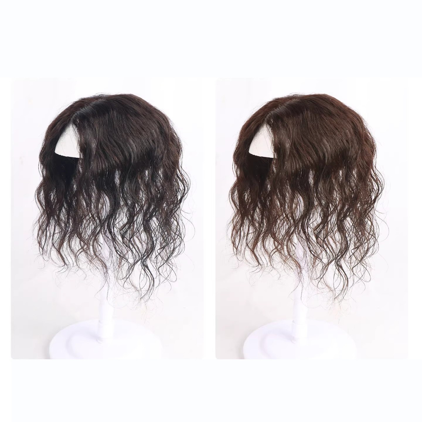 Fluffy Curly Wavy Real Human Hair Mono PU Topper Wiglet Replacement For Women