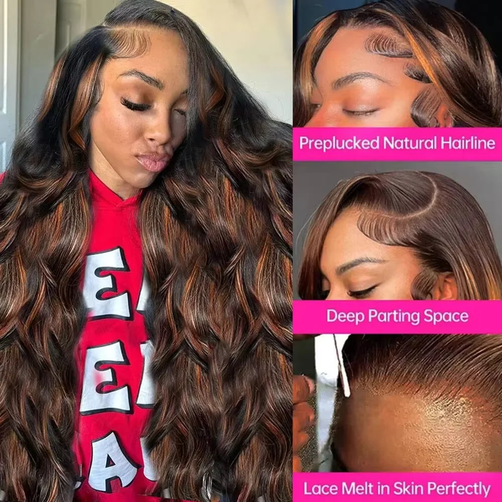 Highlight Body Wave HD Transparent Lace Wig Brazilian Human Hair Lace Front Wig