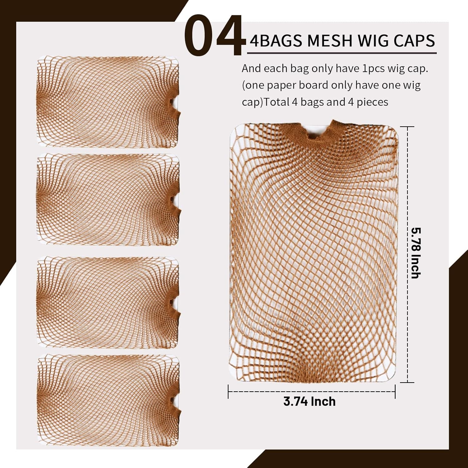 Fandamei Mesh Wig Caps Net, 4PCS Net Open End, Dark Brown
