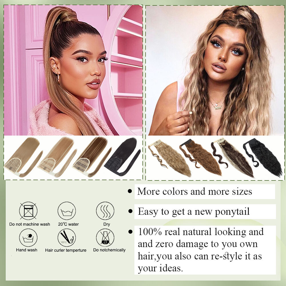 Long/Short Wrap Around Ponytail 100% Natural Clip in Pony Tail Hair Extensions