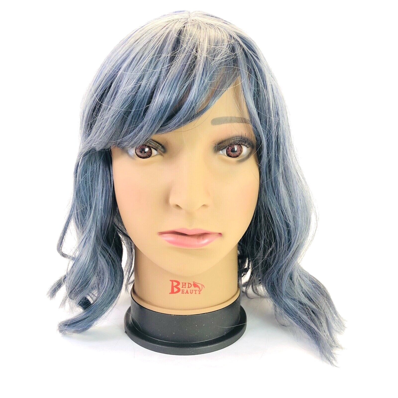 Short Bob Wig With Air Bangs Shoulder Length Blue/Gray plus Bonus – 14 Inch