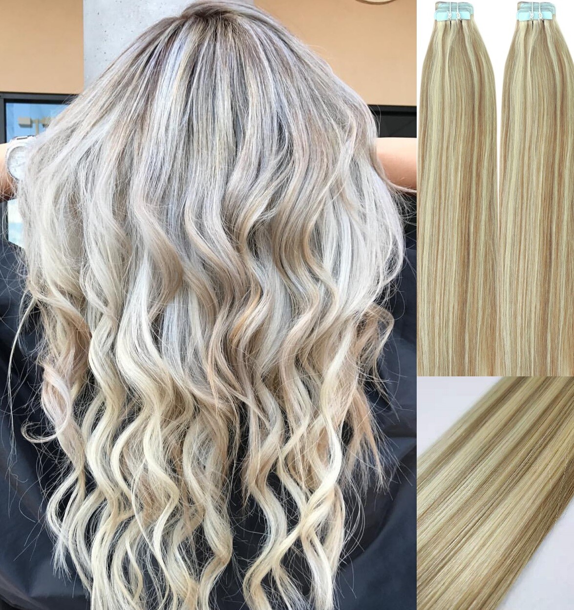 18″,20″ 100grs,40pcs, 100% HIGHLIGHTED Human Tape In Hair Extensions #18/613