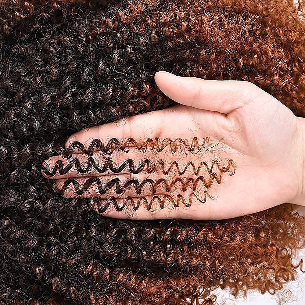 Short Afro Wig with Bangs Synthetic 14in Curly Kinky for Black Women Ombre Brown
