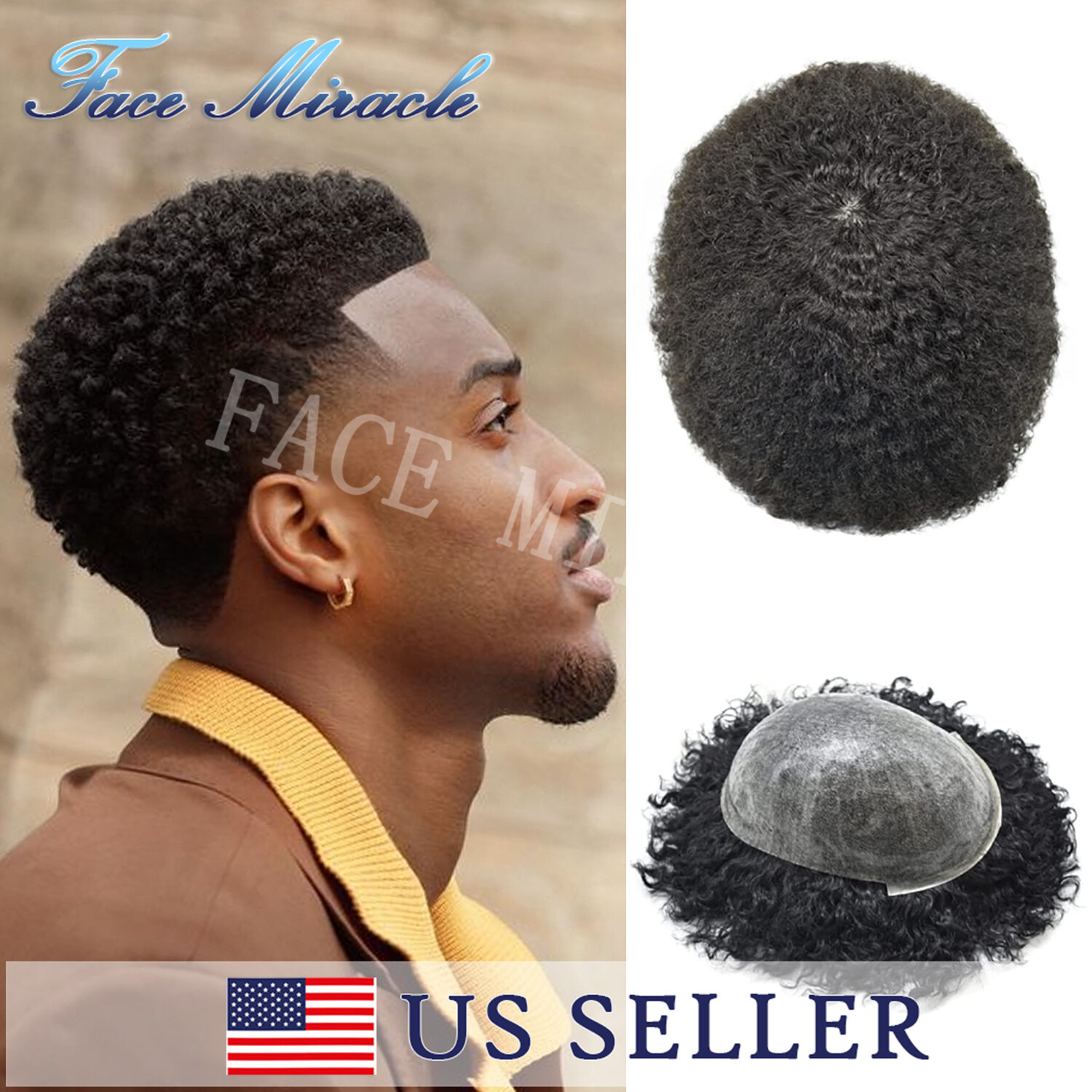 Afro Kinky Curly Toupee for Black Men Full PU African Amrican Mens Hair Unit Wig