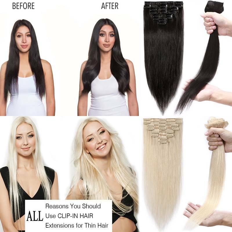 CLEARANCE Clip In 100% Real Remy Human Hair Extensions Full Head Highlight Long