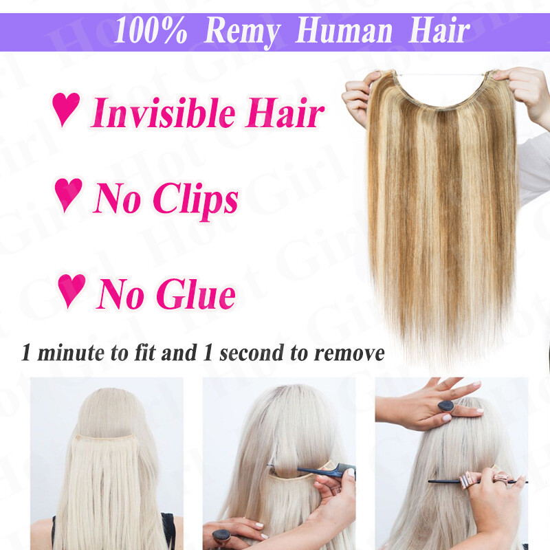 Secret Headband Wire In Remy Human Hair Extensions Ombre No Clip In One Piece US