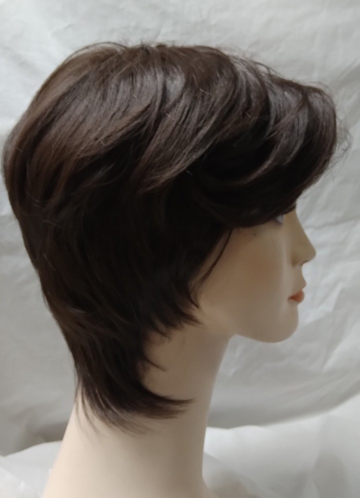 Short Dark Brown Pixie Wig woman natural layer wave synthetic daily party stage