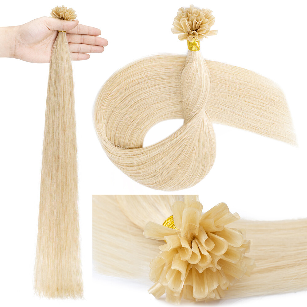 THICK 100PCS Russian 100 Remy Human Hair Extensions Nail U Tip Keratin Pre Bond