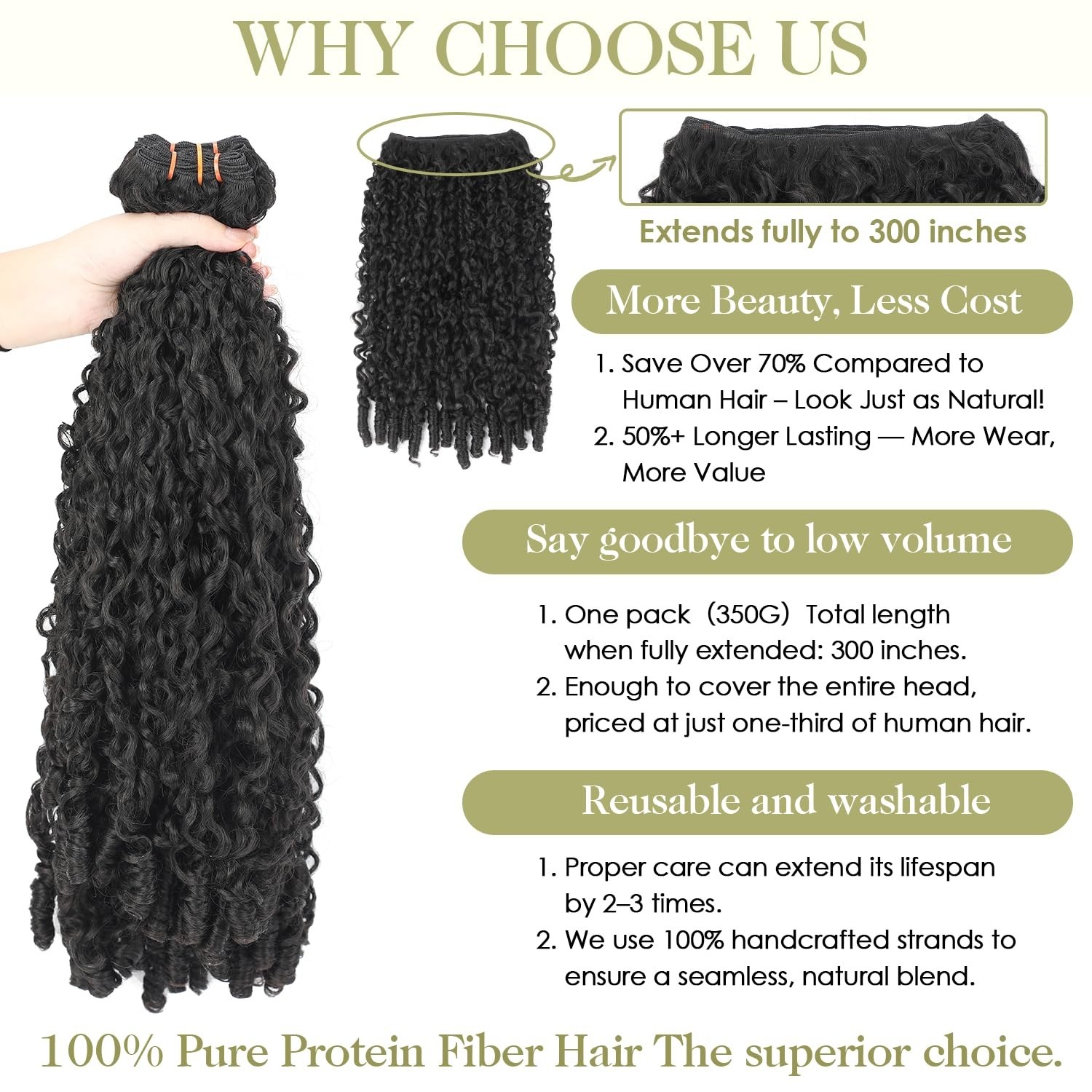 OLQZJZJ Burmese Curly Bundles 8 10 12 Inch Natural Black,100% Pure Protein Fiber