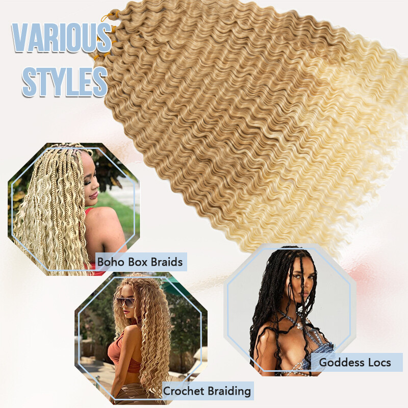 Boho Ocean Crochet Curly Braid Extensions Party Long-lasting Deep Wave Braided