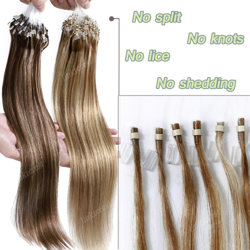Micro Loop Remy Human Hair Extensions Microlink Bead Tip Balayage Full Head 150G