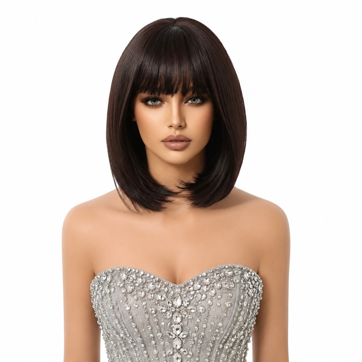 Choc Brown Synthetic Hair Heat Resistant Bob Straight Cosplay Wig With Fringe
